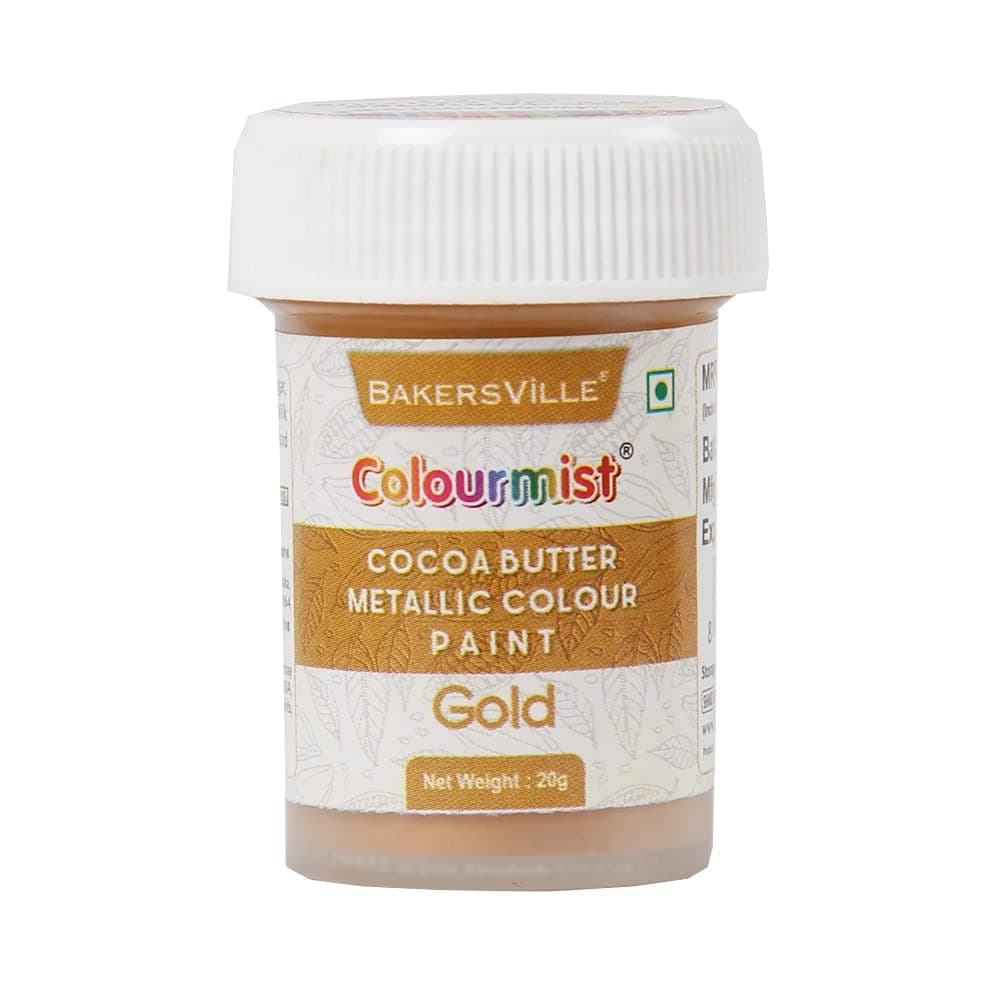 Colourmist Edible Cocoa Butter Metallic Colour Paint (Metallic Gold), 20g | Cocoa Butter Metallic Color Paint For Chocolate, Icing, Airbrush, Gumpaste | Metallic Gold, 20g