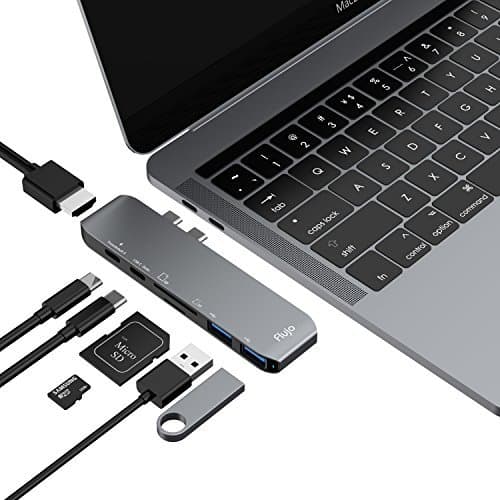 Flujo USB C Multi-Function Adapter for 2016/2017 MacBook Pro 13/15”- Thunderbolt 3 (40Gbps), 4k HDMI, Pass-Through Charging, SD/Micro Card Reader, 2 X USB 3.0 Ports (Space Grey)