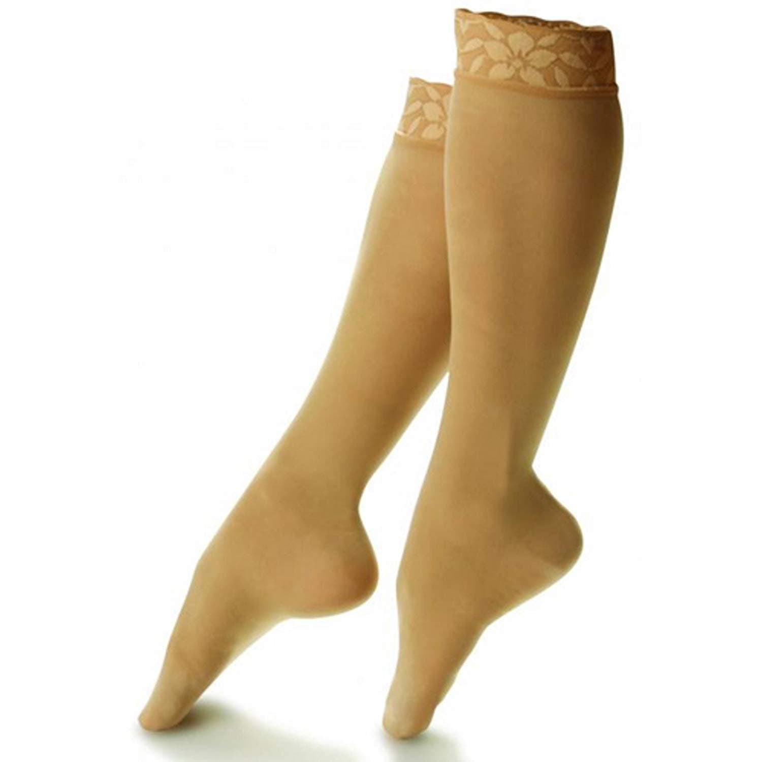 Doctor Comfort Compression Knee High 15-20mmHg Women's Sheer Lace Top (Large, Nude)
