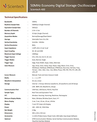 Scientech 50MHz Economy Digital Storage Oscilloscope (DSO), Digital Oscilloscope