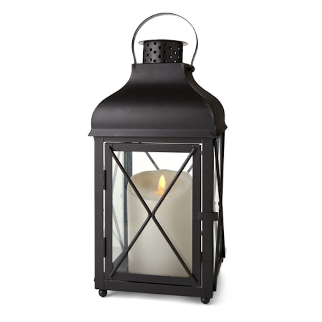 Luminara 02175 - 15" Black Churchill Lantern Melted Edge Realistic LED Plastic Candle Light with Timer