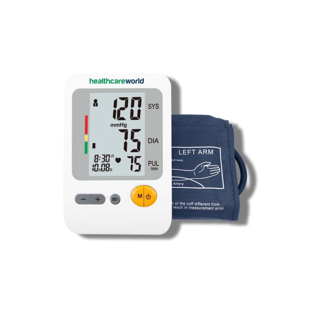 Upper Arm Digital Blood Pressure Monitor with Dual Cuffs (30‑42 cm & 22‑36 cm) – Automatic Inflation, LCD Display, WHO Hypertension Indicator, Heart Rate & Health Tracker for Seniors