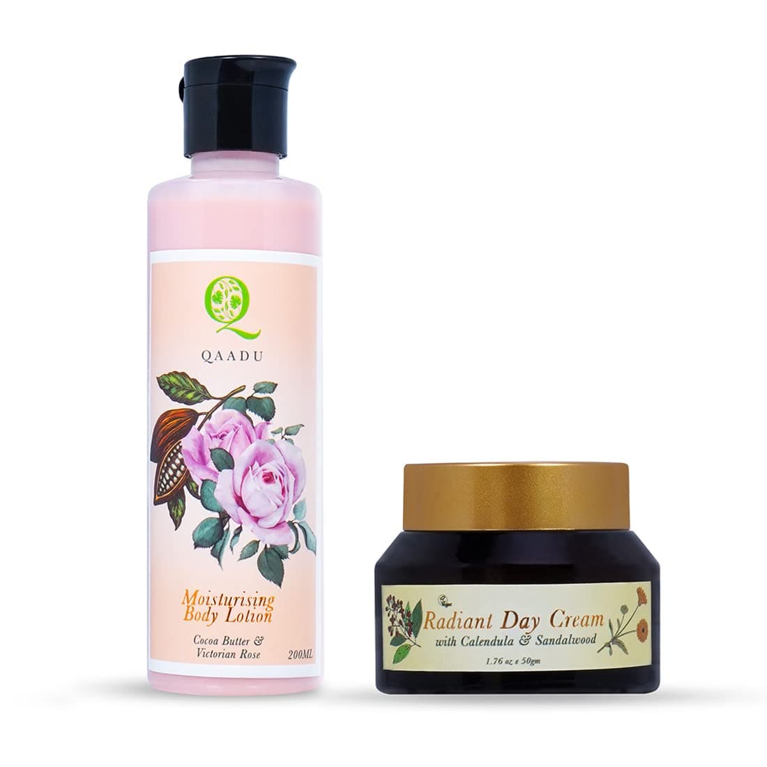 QAADURadiant day cream 50g and Moisturizing Body Lotion 200ML Combo For Healthy, Hydrated, Smooth and Glowing Skin
