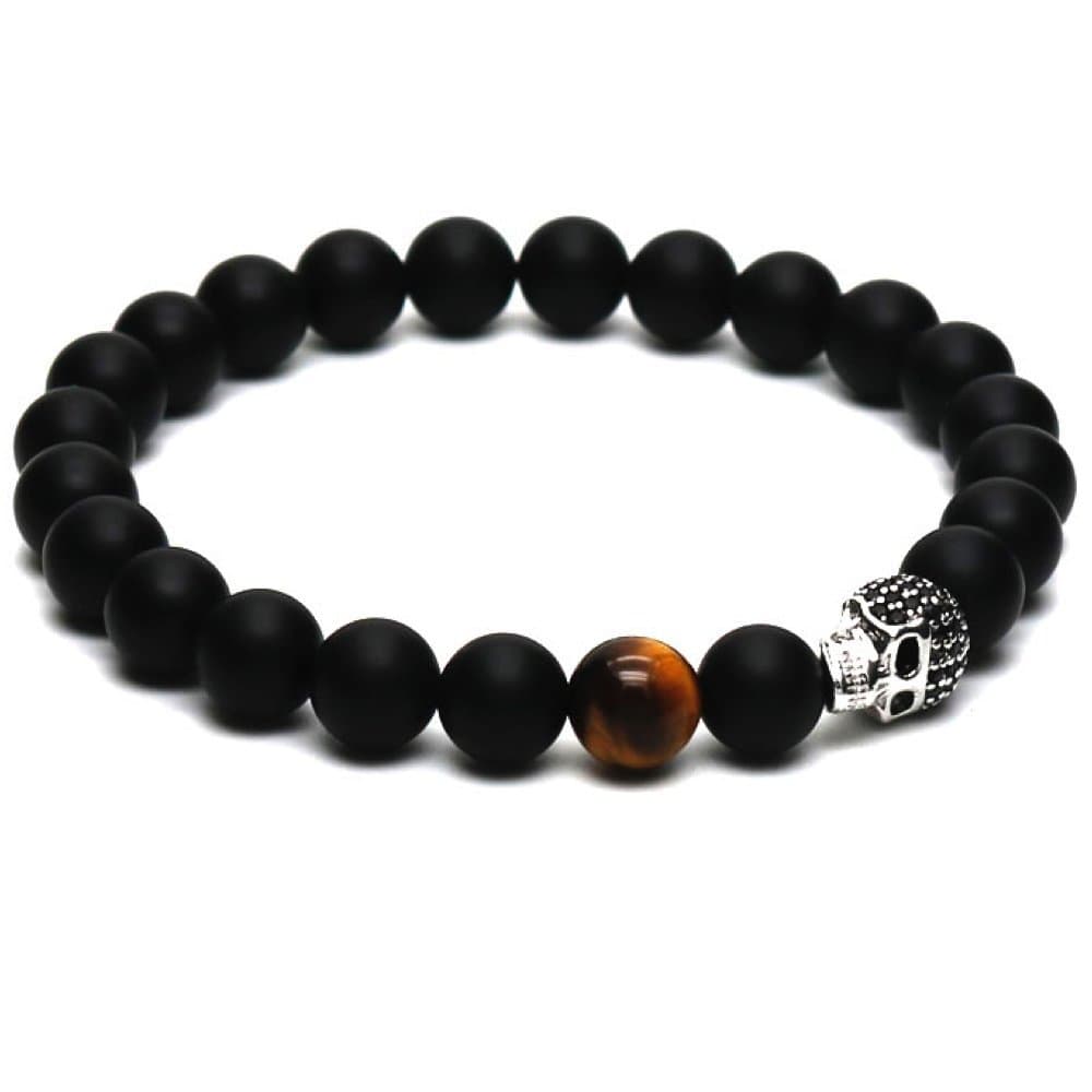 Lion & SonLion & Son Totenkopf-Armband - Skull Schädel Herren-Perlenband Schwarz Biker Rocker Tigerauge Perlen