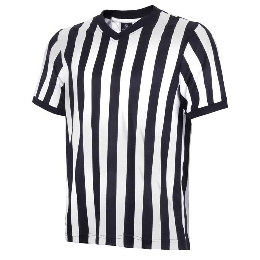 Men's Referee Shirt - Official Black & White Stripe Referee/Umpire Jersey – Pro-Style V-Neck Referee Uniform, Great for Basketball, Football, Soccer