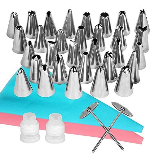 Stainless Steel Piping Cream Nozzle Set For Cake Decorating Cookies Pastry Egg Tart Cakes Cupcakes Making Silk Flower Tools For 38-piece Suit