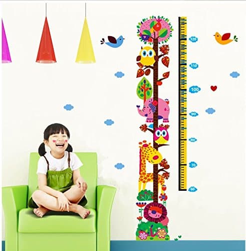 Forest Zoo Cartoon Owl Elephant Lion Giraffe kids room height growth chart Measure Wall Sticker Removable For Nursery Children's Bedroom Home Decals Decor