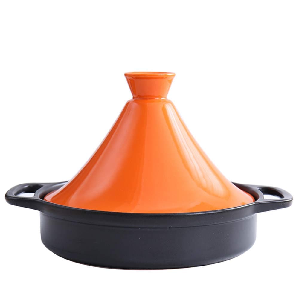 Moroccan Tagine, Enamelled Cast North African Tagine Clay Tagine Pot Casserole Dish Cookware for Home Kitchen Cooking Pot Serving, 28cm,Orange