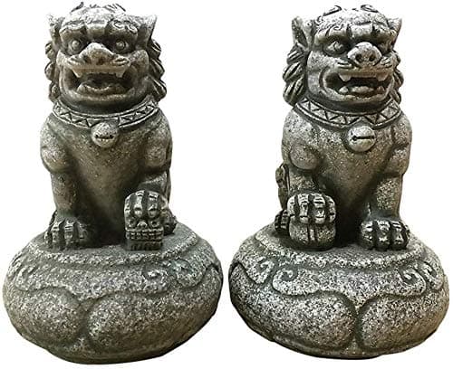 JUZZQ Resin Stone Chinese Feng Shui Sculptures Statues Home Furnishings Figurines Crafts Decor Ornament Beijing Lions Pair Fu Foo Dogs Statues Decor Prosperity Home and Office Garden (A Pair)
