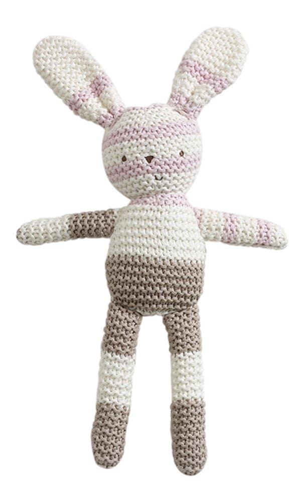 Natures Knits Baby Organic Cotton Pink&Mink Striped Knitted Bunny.