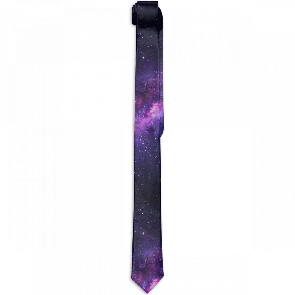 Men's Silk Purple and black Space Galaxy Shimmering Silk Gentleman Tie Skinny Necktie