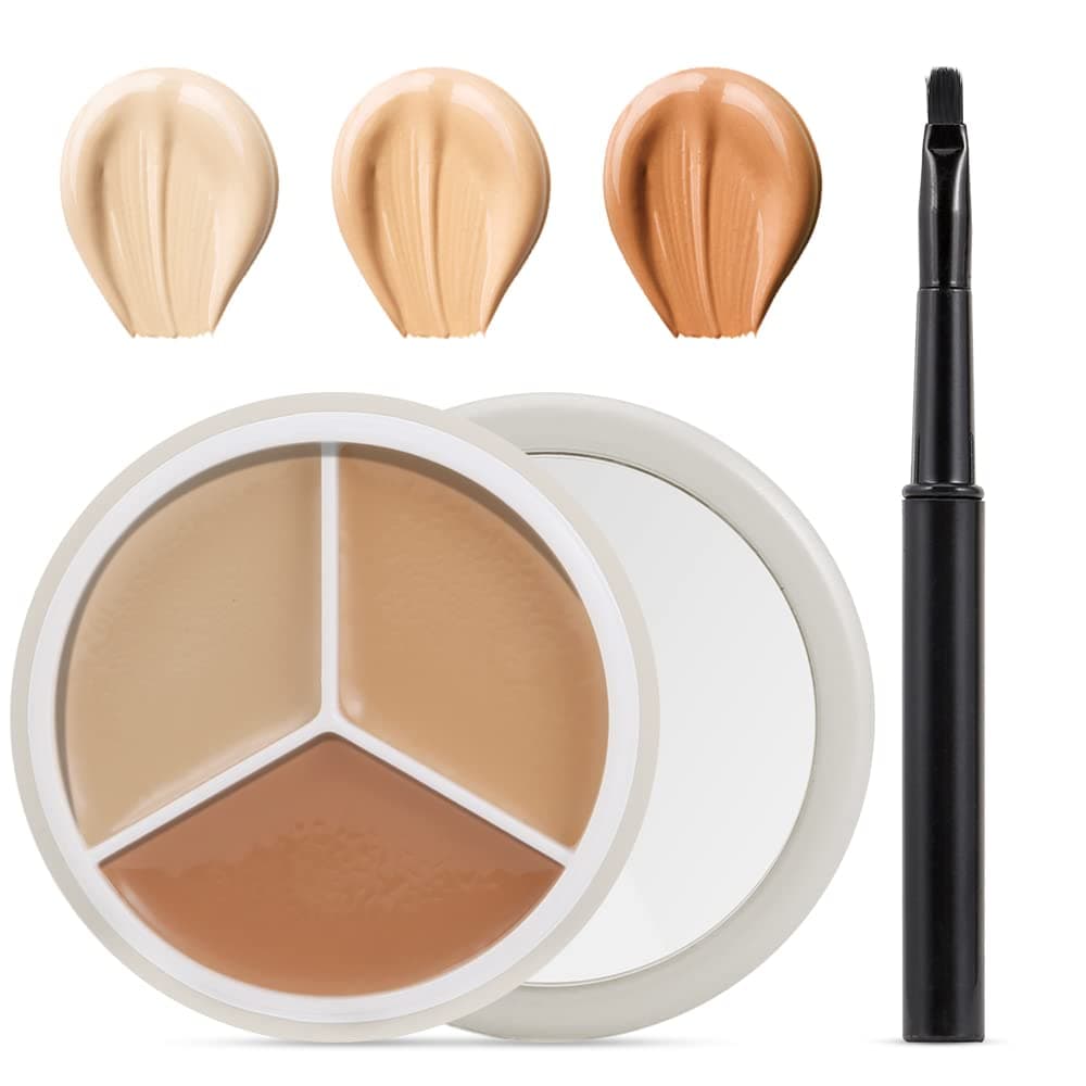 Erinde 3 Colors Concealer Palette, 3 in 1 Cream Contour, Foundation, Color Corrector for Dark Circles, Waterproof Long-Lasting, Full Cover Makeup With Brush 15g/0.53Oz