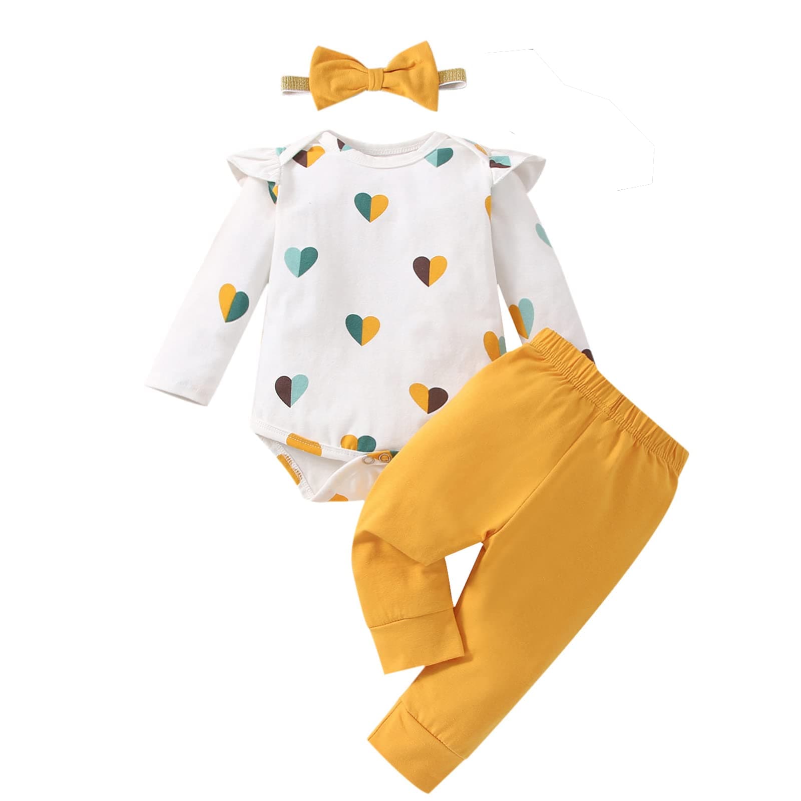 Baby Girl Clothes Newborn Heart Print Outfits Infant Long Sleeve Romper and Pants Clothing Set 3Pcs 0-18 Months