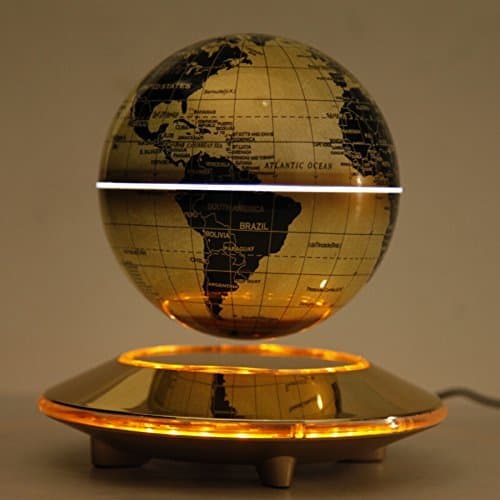 6" Magnetic Levitation Floating Globe World Map With LED Lights(Gold). Touch Control (3 Gear). Globe Lights Up
