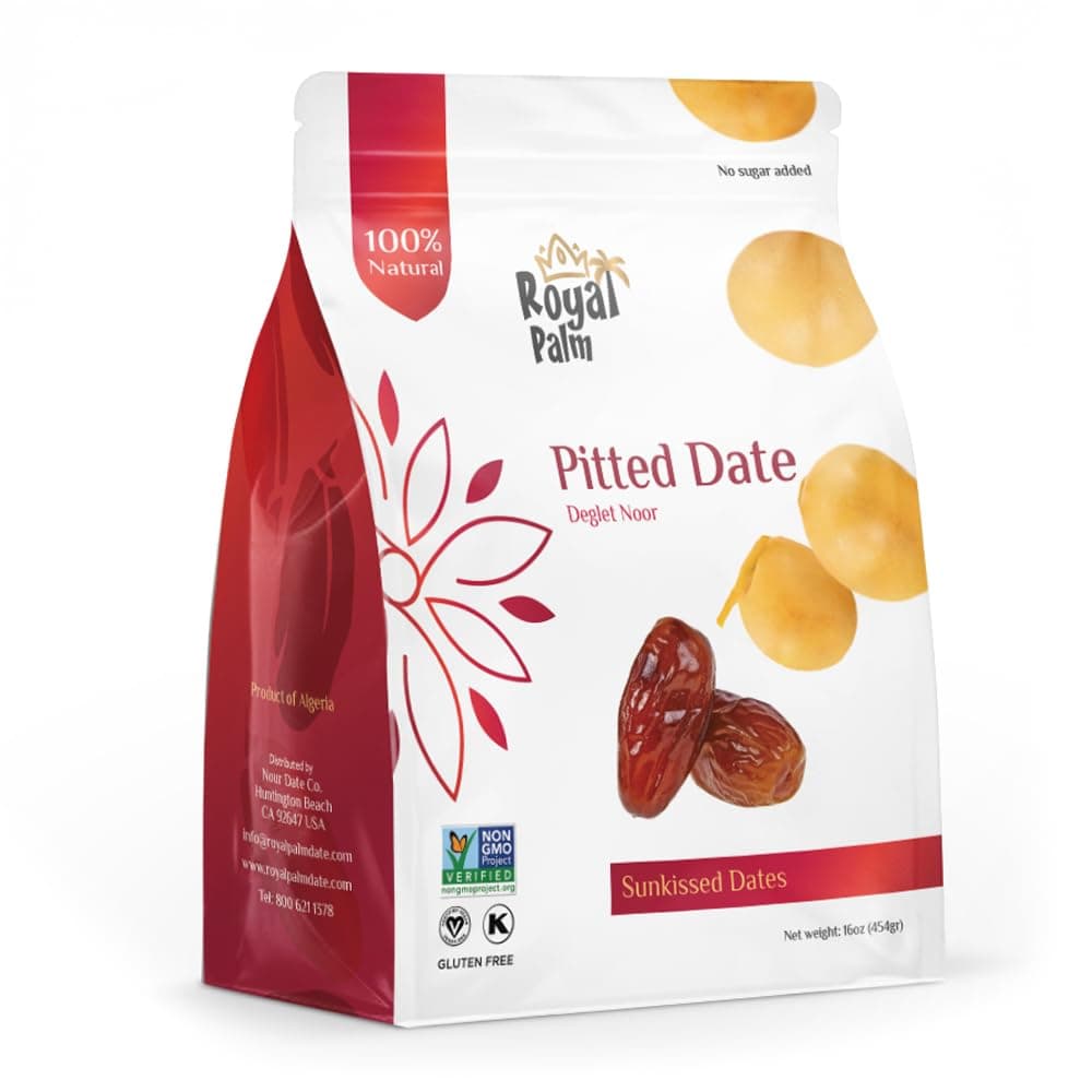 Royal Palm Deglet Noor Dates 16oz (Pack of 1) - Natural Dried Pitted Dates for Baking - Non-GMO, Kosher, Raw, No Added Sugar