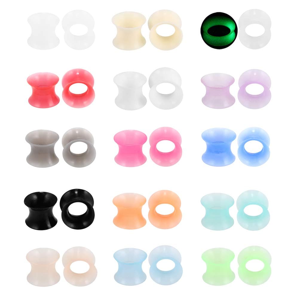 30Pcs Silicone Ear Gauges Flexible Ear Tunnels Plugs Stretchers Expander Double Flared Flesh Ear Piercing Jewelry for Women Men