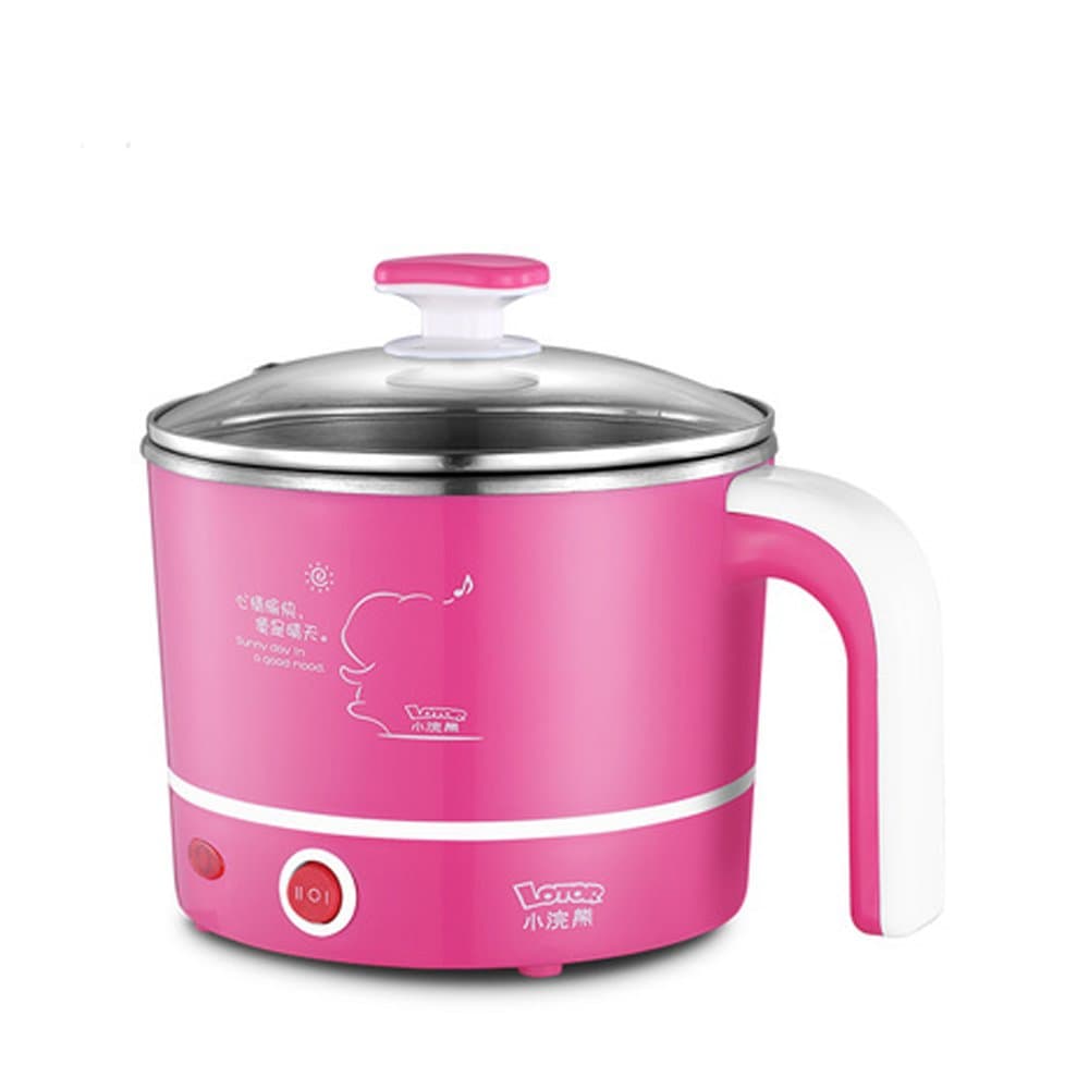 Lotor Portable Mini Electric Pot Kettle Cooker for Cooking Soup Rice and Steamed Food HM-60C (Rose red)