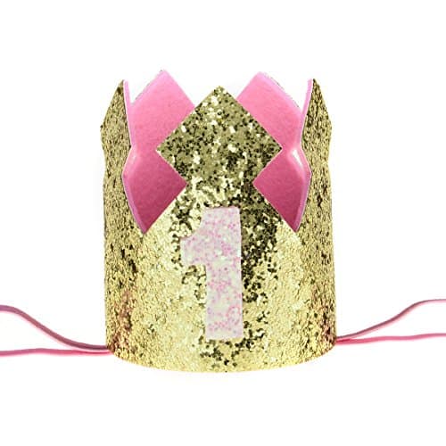 Love Sweety Baby Rose Flower Golden Crown Birthday Headband Hair Accessories (Pink Golden 1)