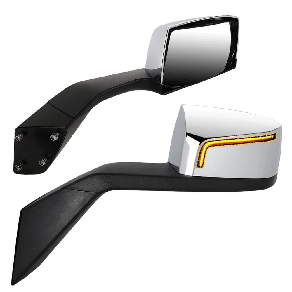 BFC Compatible/Replacement for 04-18 VN Series [12V Sequential L-Pattern LED Turn Signal] Manual Side View Mirror Assembly (Chrome)