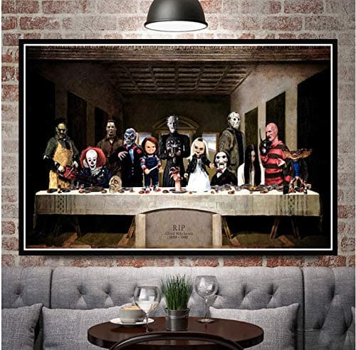 REDWPQ Halloween Horror Movie Character The Last Supper Art Painting Poster Prints Wall Picture Room Home Decor 42X60 Cm Without Frame