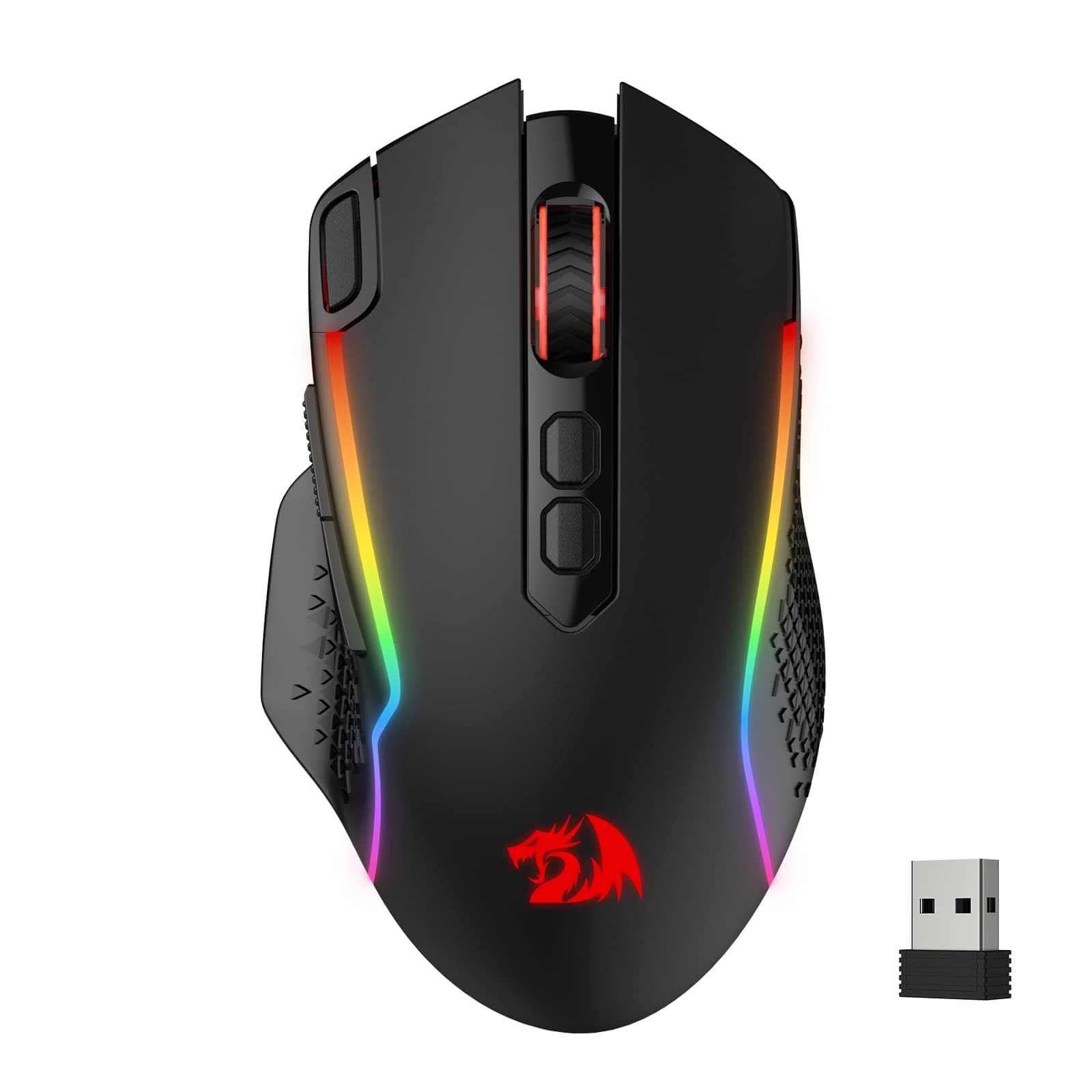 Redragon M810 Pro Wireless Gaming Mouse, 10000 DPI Wired/Wireless Mouse w/Rapid Fire Key, 8 Macro Buttons, 45-Hour reliable Power Capacity and RGB Backlit for PC/Mac/Laptop