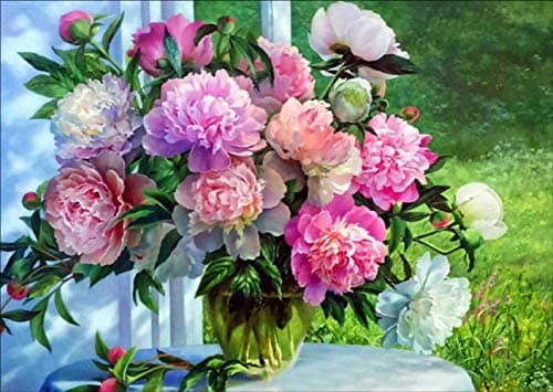 DIY 5D Diamond Painting by Number Kits Full Drill Peony Flower Rhinestone Embroidery Cross Stitch Pictures Arts Craft for Home Wall Decor 16x12 inches