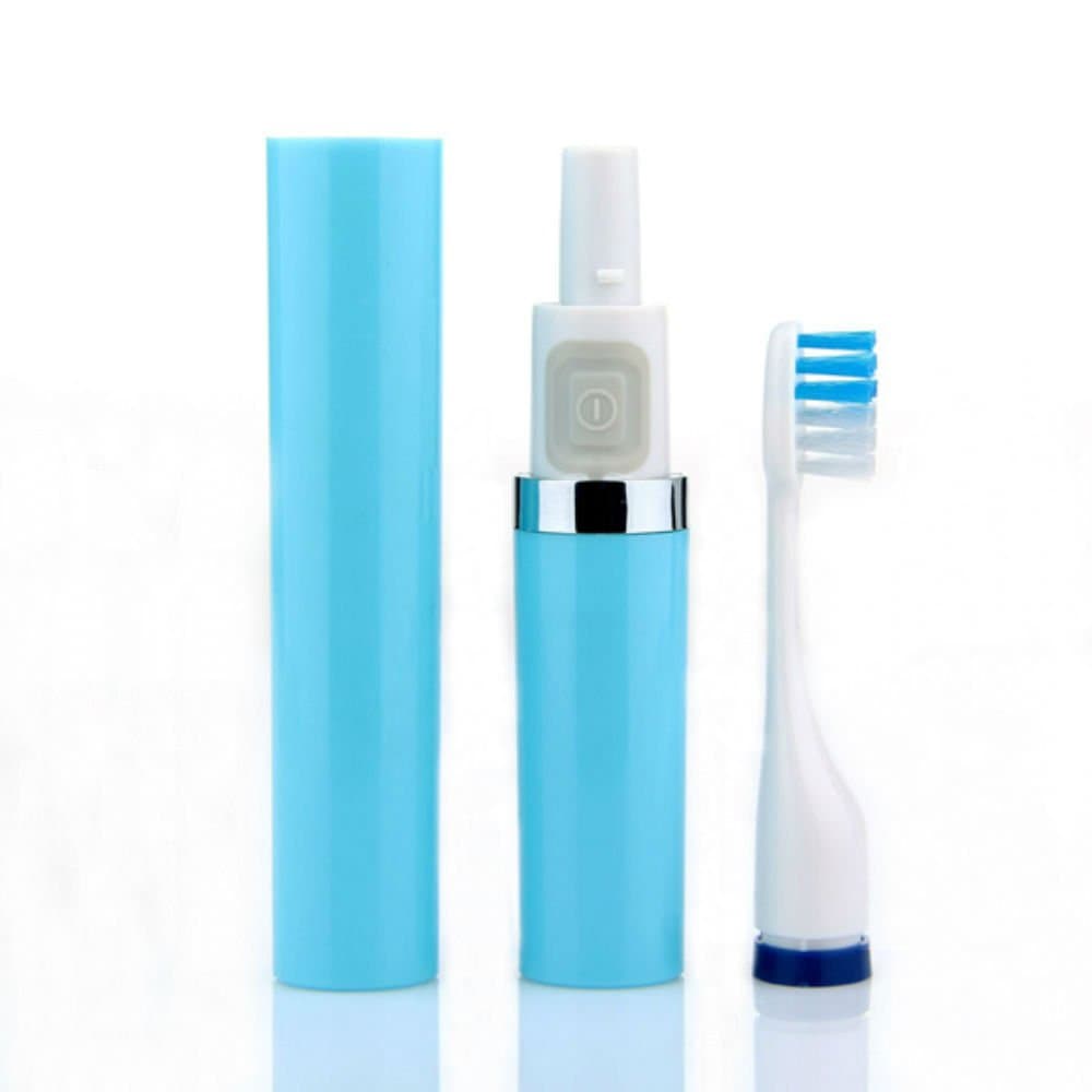 Outlets Portable Pocket Sized Healthy Travel Electric Sonic Vibration Toothbrush Ultrasonic with 3 Brush Heads- Blue
