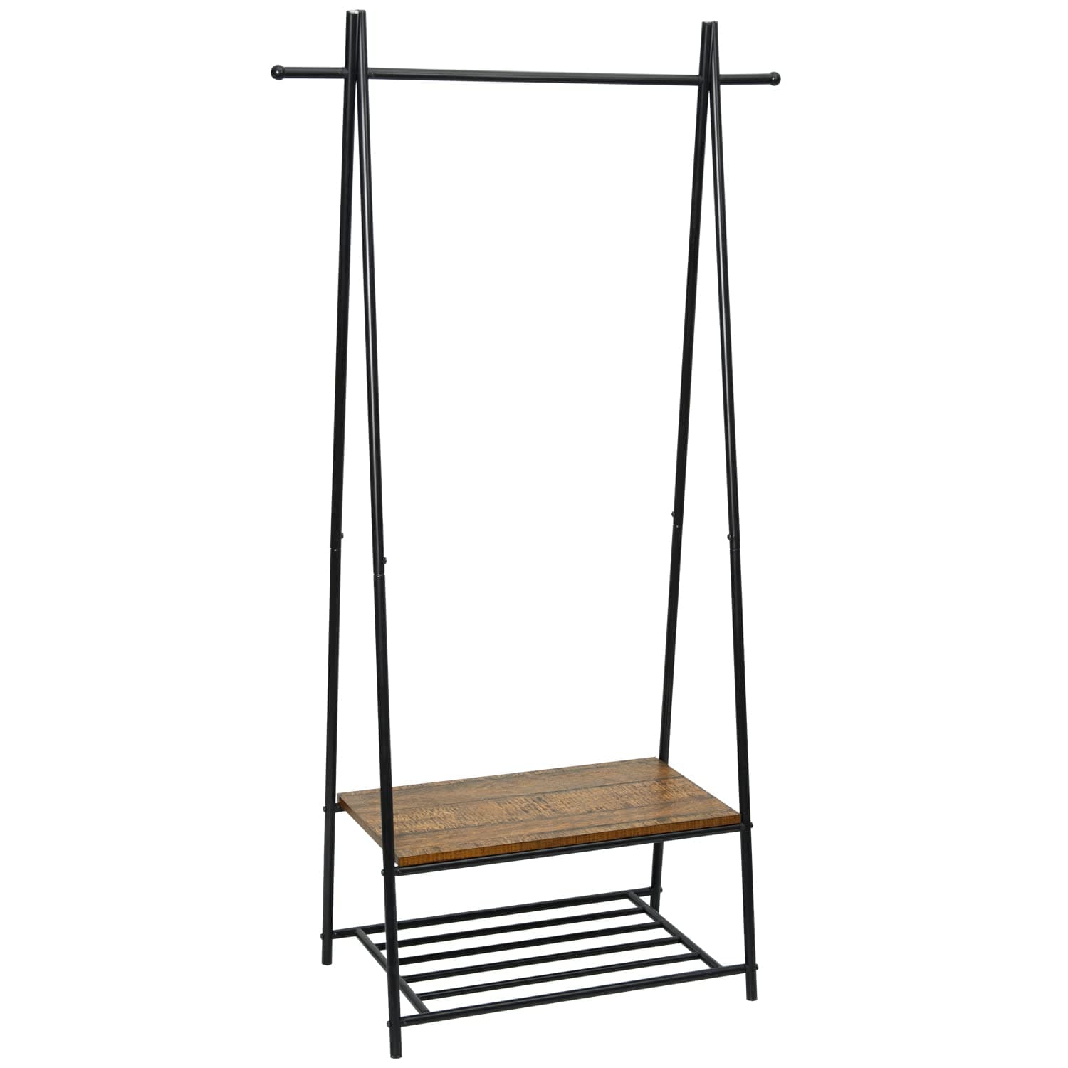 – Vintage Industrial Coat Rack Clothes Stand,Coat and Shoe Stand with Storage Shelf for Shoes,Hallway Matt Metal Frame Shoe Rack with Clothes Rack, Brown, 64x41x162cm