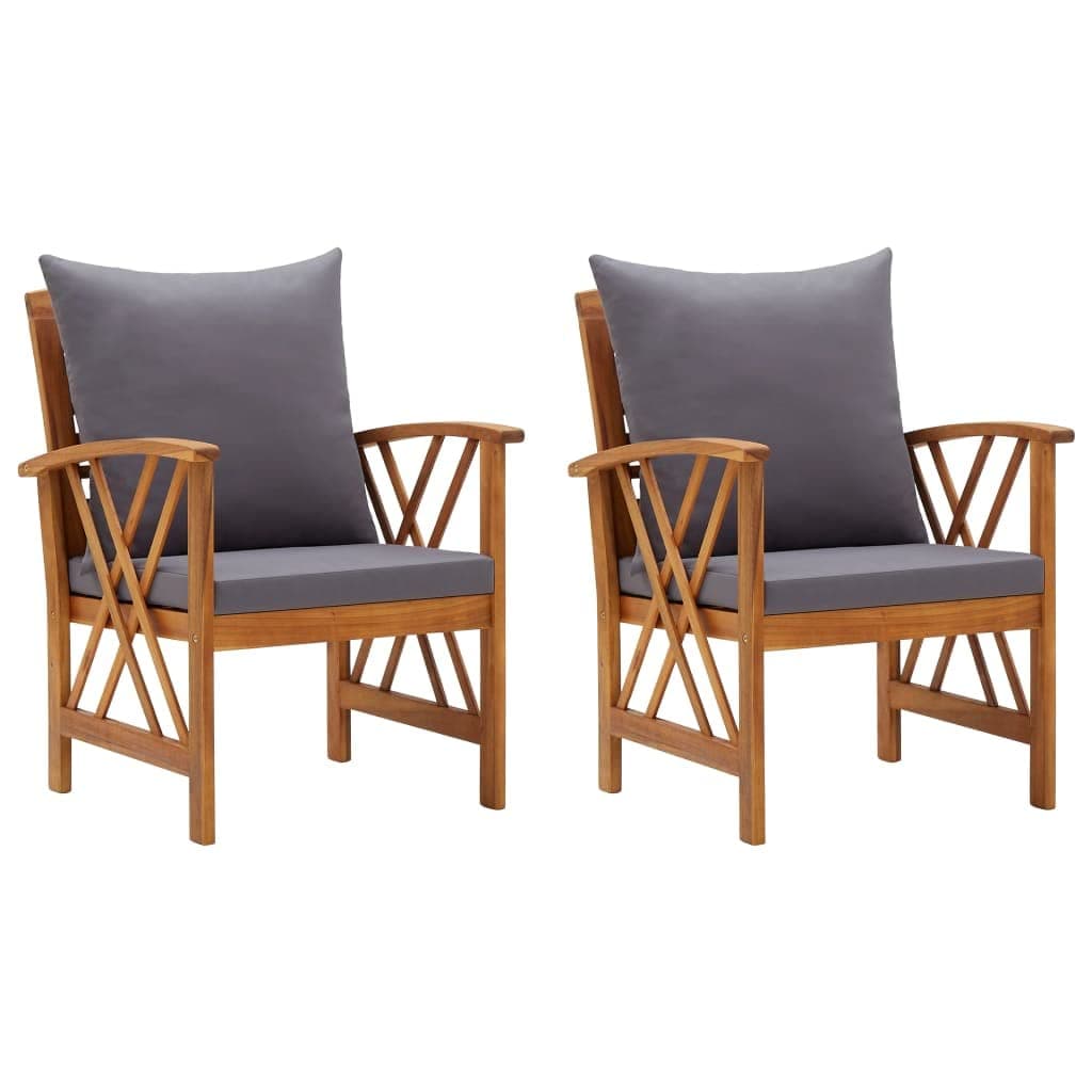 vidaXL 2x Solid Wood Acacia Garden Chairs with Cushions Patio Sofa Seating Wooden Chair Outdoor Balcony Terrace Yard Lawn Furniture