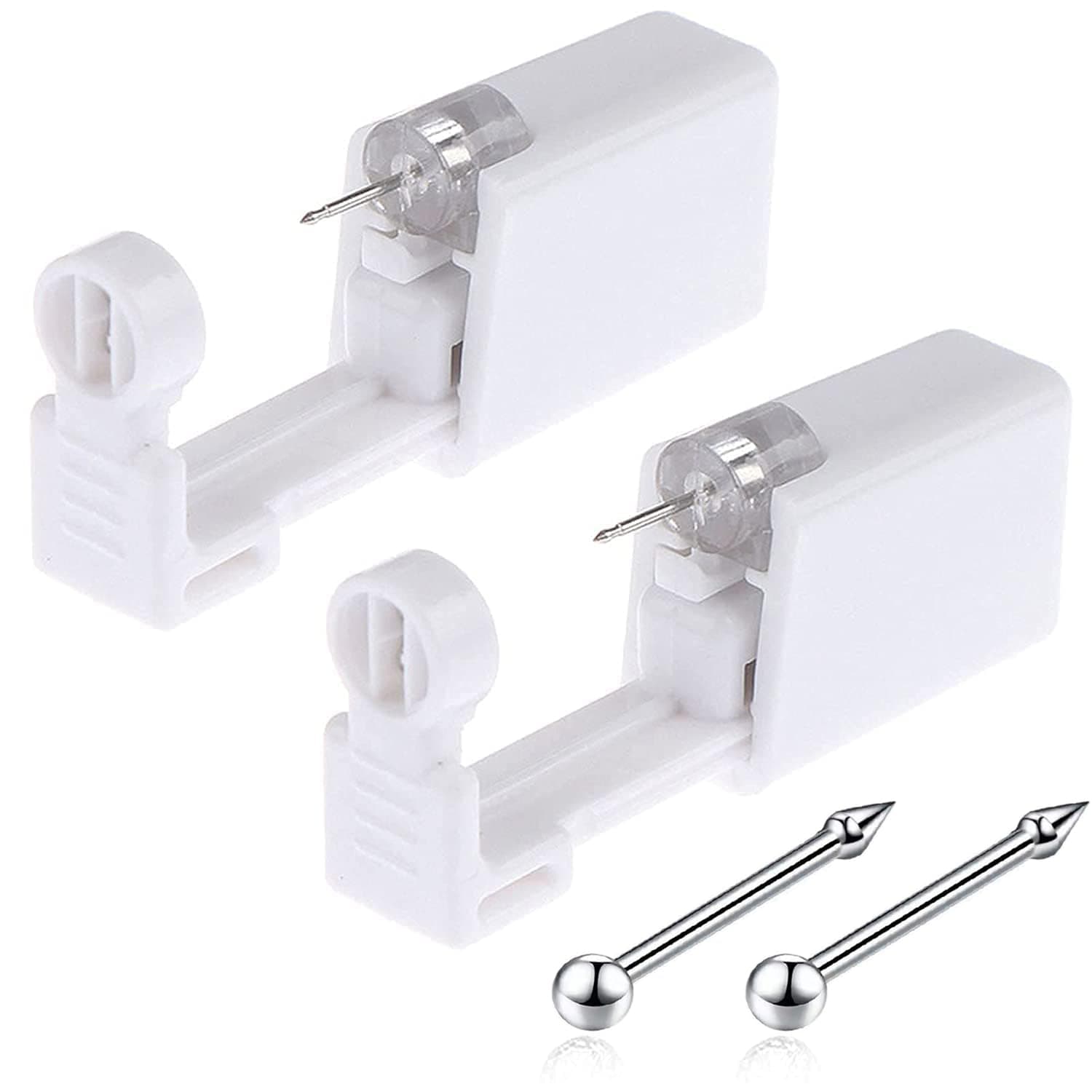 Nose Piercing Gun - 2 Pack Self Nose Piercing Kit Unit Disposable Nose Piercing Gun with Nose Stud Piercing Kit Tool for Cartilage Tragus Helix Piercing Gun Piercing Jewelry (Silver beans)