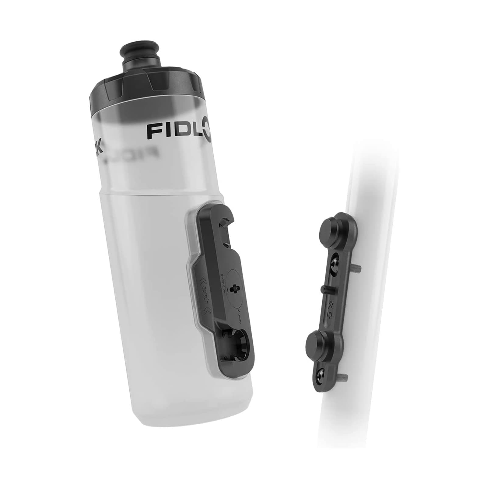 Twist Bottle 600ml Set | Bike Water Bottle Holder with Attached Bottle | Connector Twist Plus Base Mount | Cage Free Magnetic Bicycle Water Bottle Holder Mount | Clear