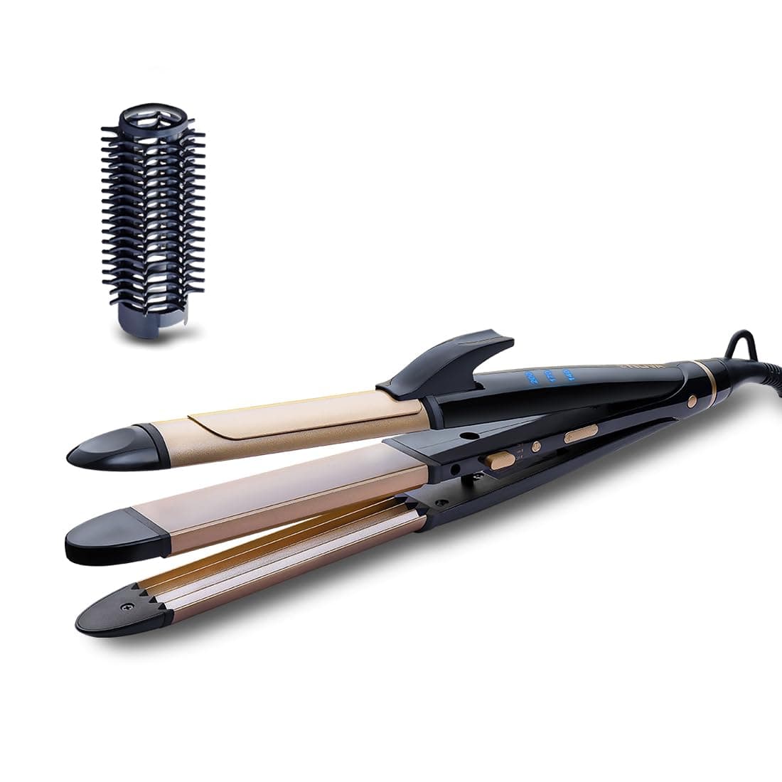 NOVA 4 in 1 Hair Styler- Straightener, Curler & Crimper NHS 802 Hair Straightener (Black, Gold)