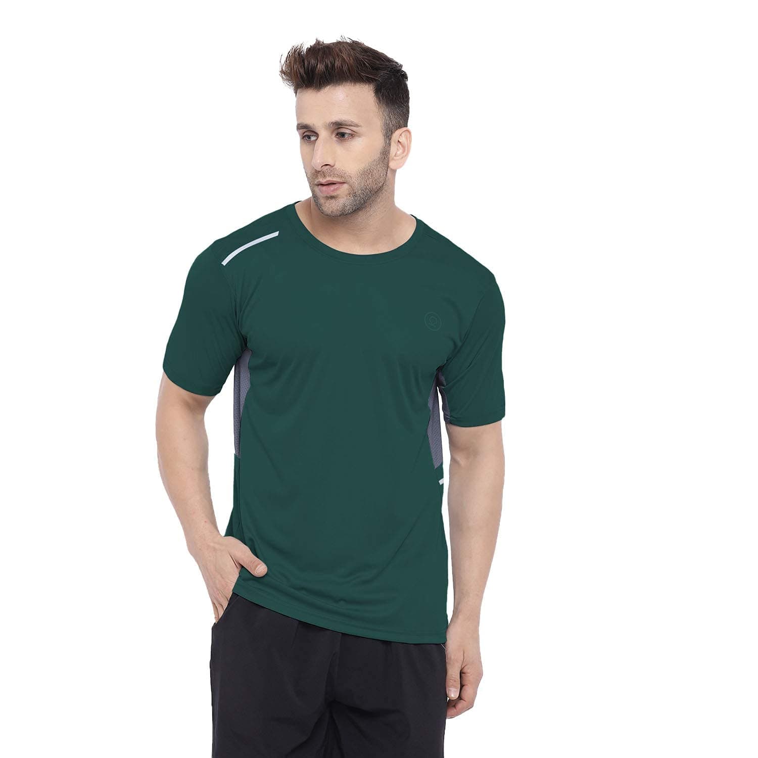 Men Polyester Solid Quick Dry Sports Gym T-Shirt Breathable Moisture-Wicking Half Sleeve Round Crew Neck Regular Fit Active Wear for Running and Training