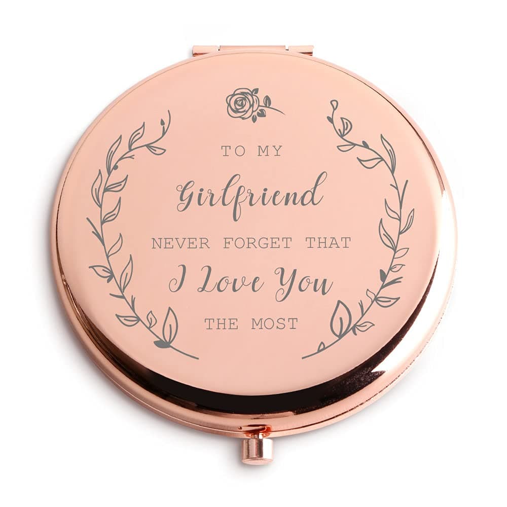 Java Wood Gift for Girlfriend Cute Rose Gold Compact Makeup Mirror I Love You Birthday Gifts for Girlfriend Romantic Girlfriend Gnniversary Gifts