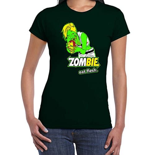Womens Funny Tshirts-Zombie Eat Flesh T-Shirts Bottle Green Apparel