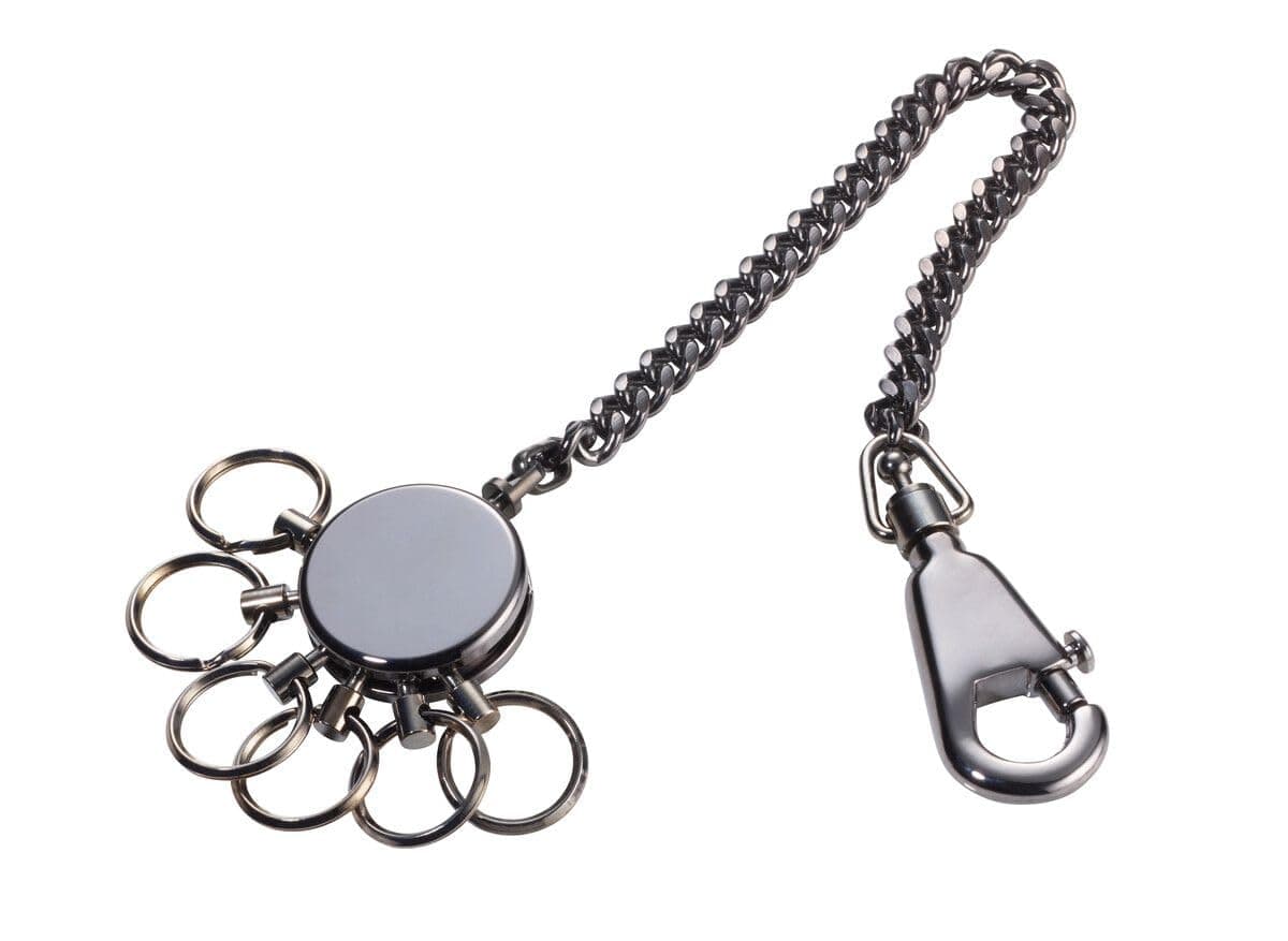 PATENT CHAIN – KR10-60/GM – Key Chain with Chain – Includes Carabiner Hook – 6 Lockable Rings – Brass, Metal – Shiny – Black Chrome Original, black, 13cm, Modern