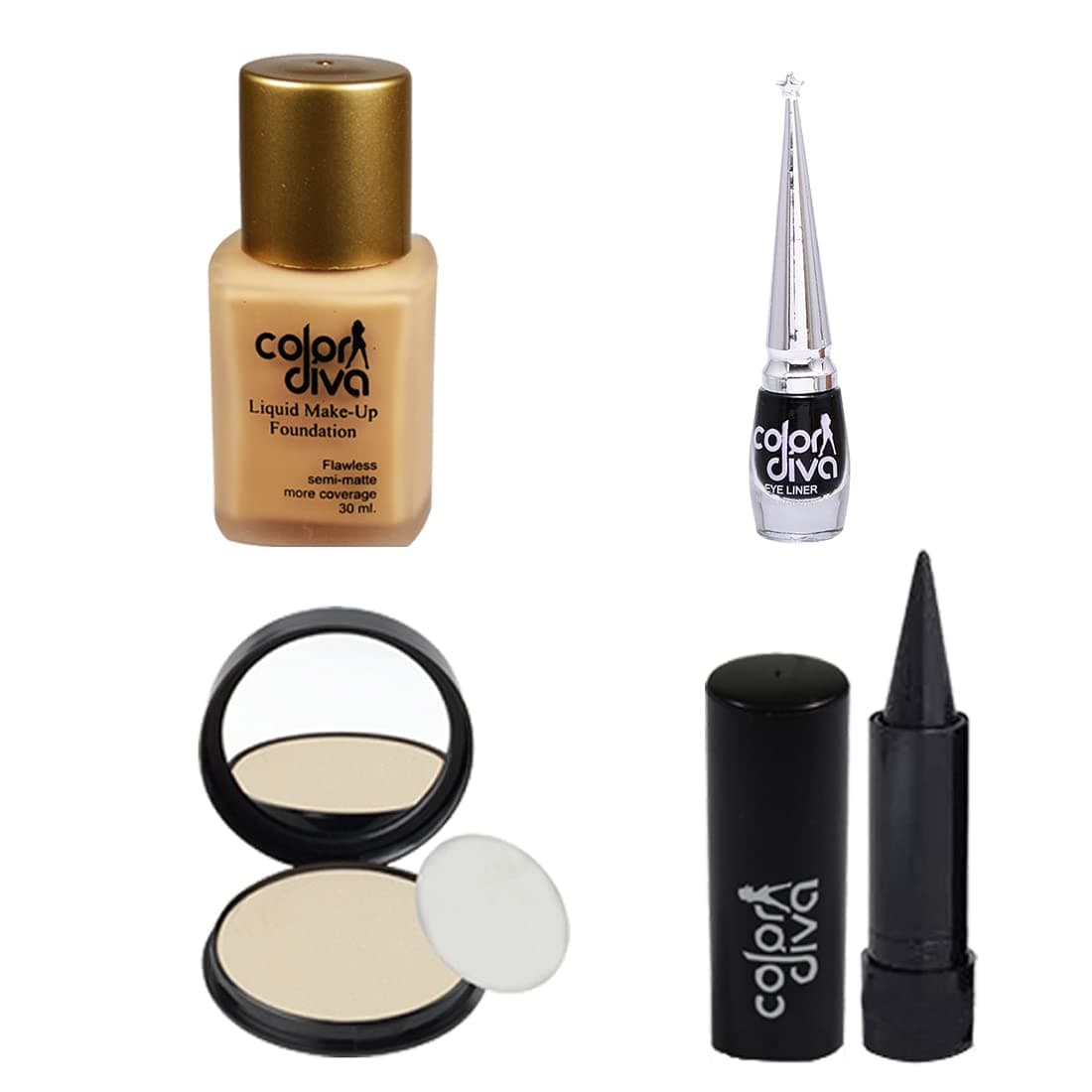 Color Diva Forsted Foundation, Compact Powder, Kajal, Black Eyeliner