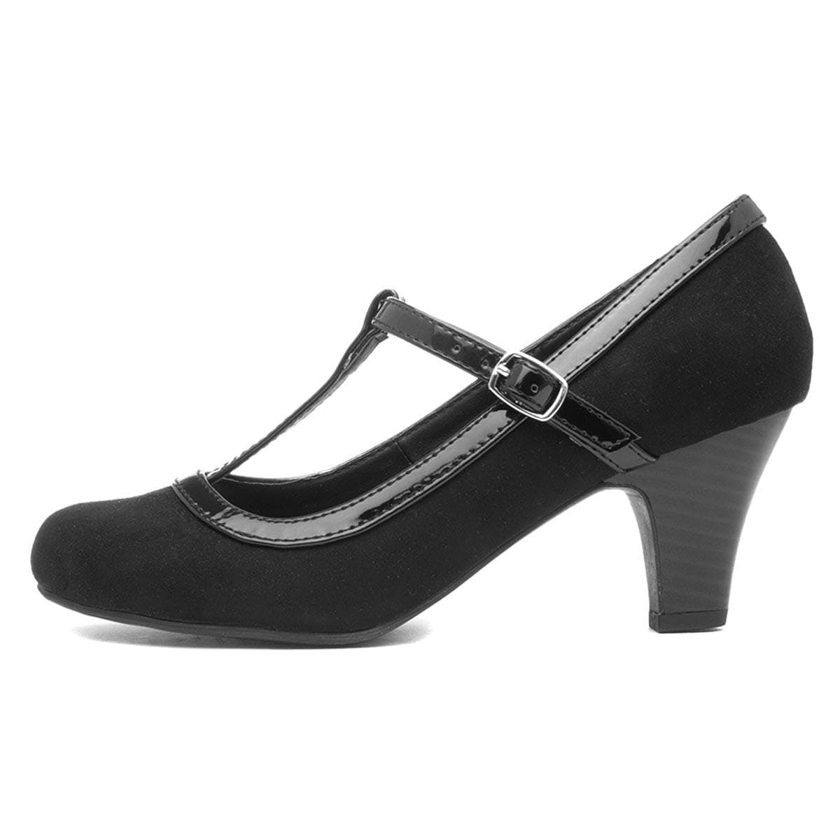 Lilley Womens Black Faux Suede Buckle Court Shoe