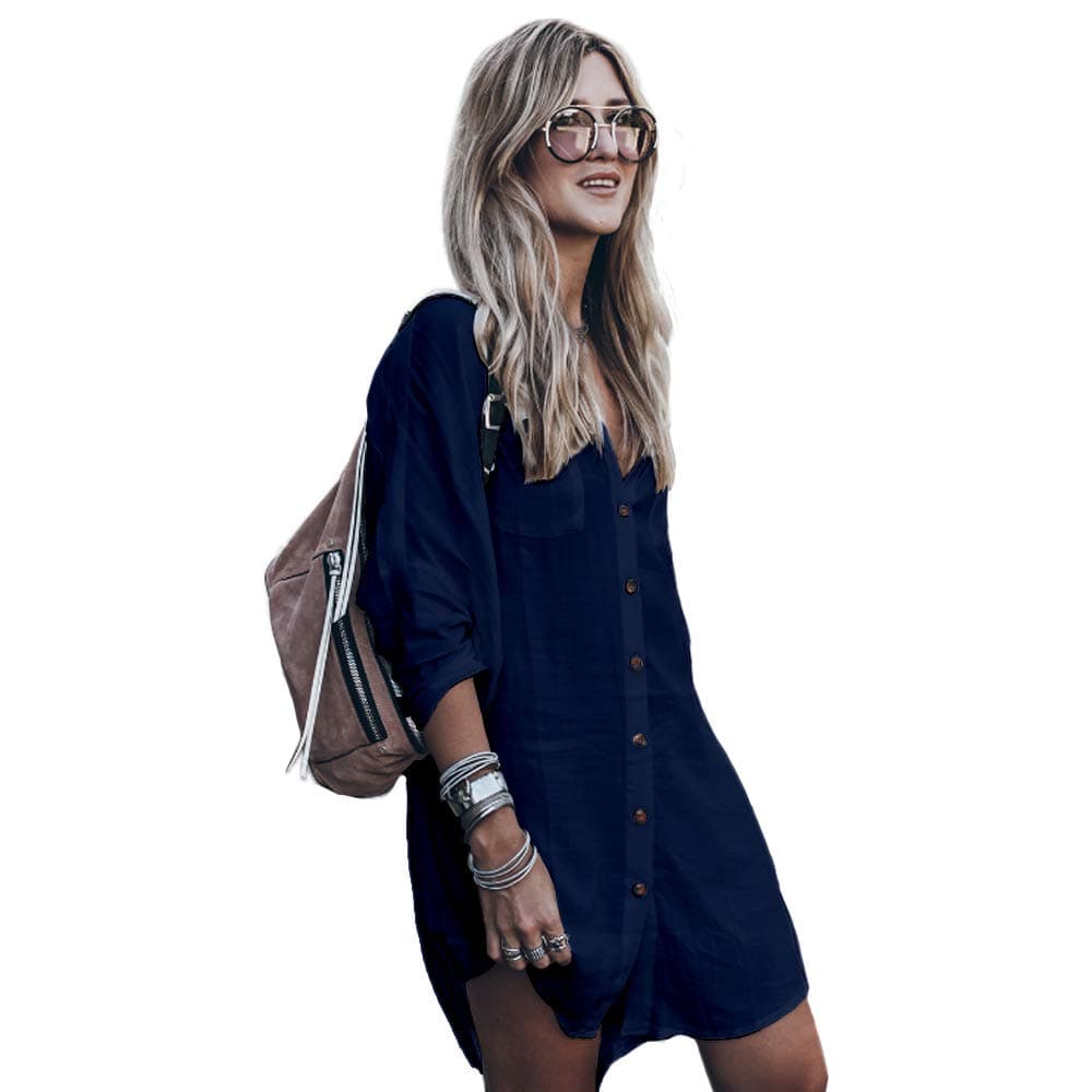 Zoye ChenWomen’s Swimsuit Cover up,Silky Button Down Shirt Midi Dress Kimono,Summer Bathing Suit Beach Coverups for Women (CP-Aline)