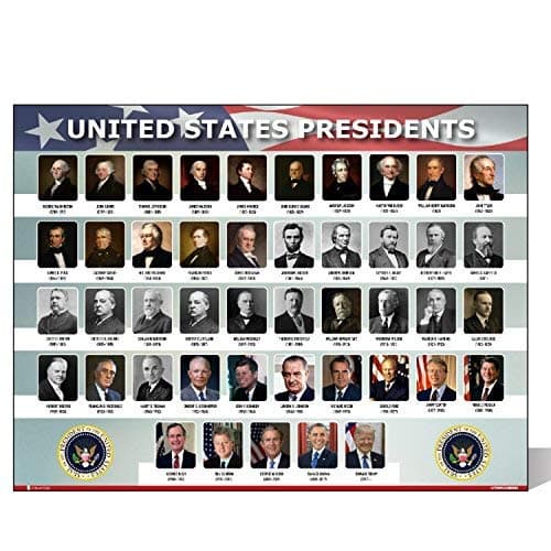 Young N Refined USA Presidents of the united states Of America poster 2025 chart LAMINATED Classroom Landscape school wall decoration learning history flag metal 2024 (15x20)