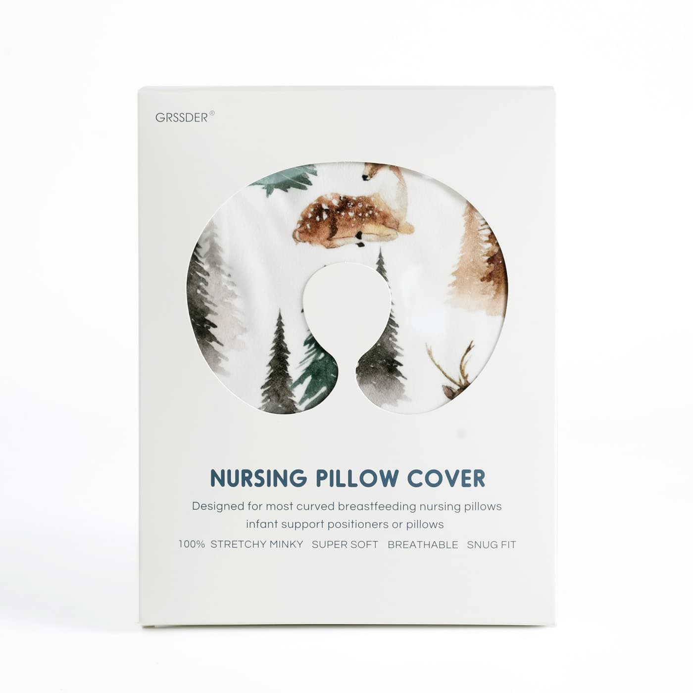GRSSDER Nursing Pillow Cover Stretchy Minky Removable Nursing Covers for Breastfeeding Pillows, Ultra Soft Comfortable Slipcover for Boy and Girls, Stylish Watercolor Forest Deer and Leaves