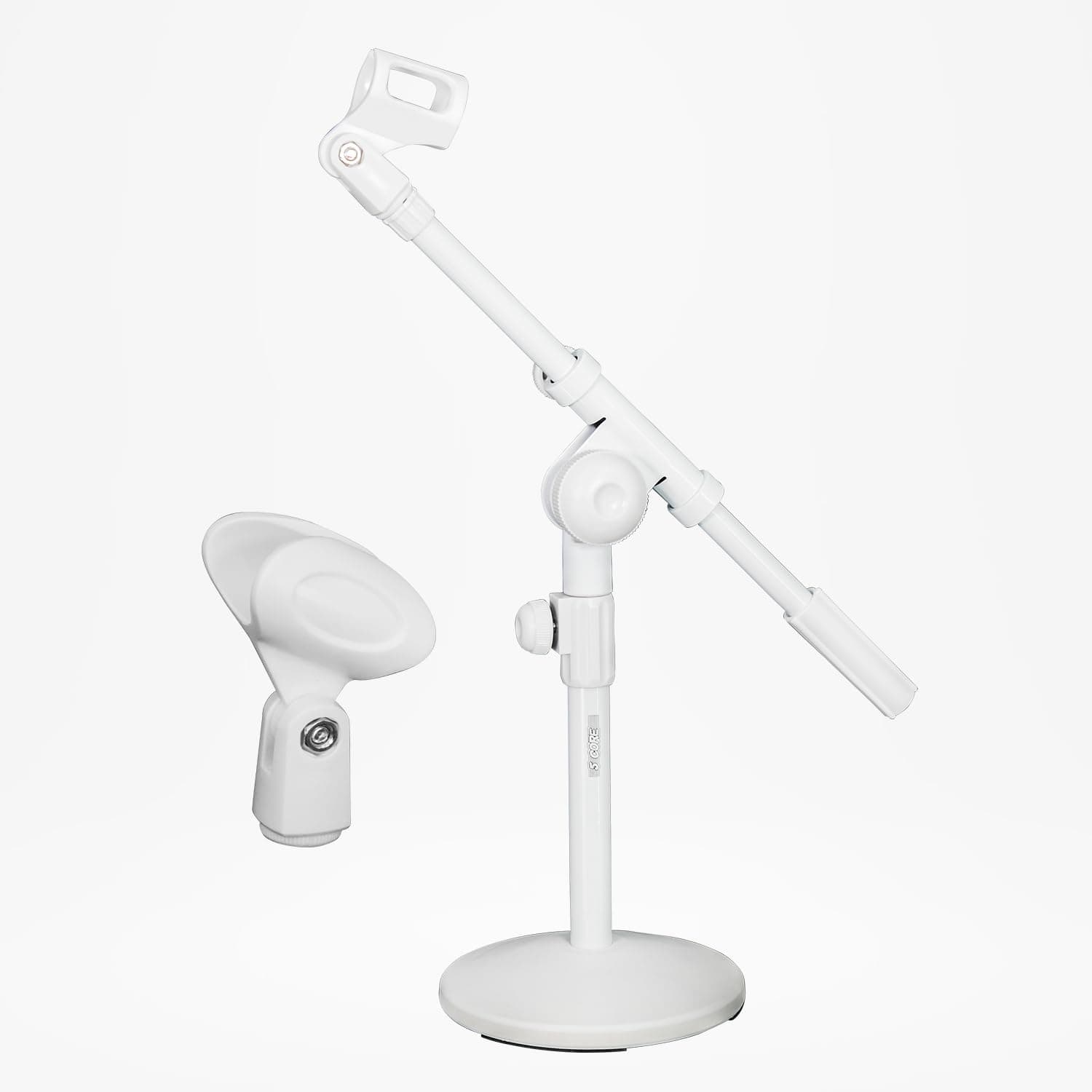 5Core Mic Stand Desk Adjustable Extendable Boom Arm Table Microphone Holder w Round Base Anti Slip Pad + Mic Clip + 3/8'' & 5/8'' Adapter - MSSB W