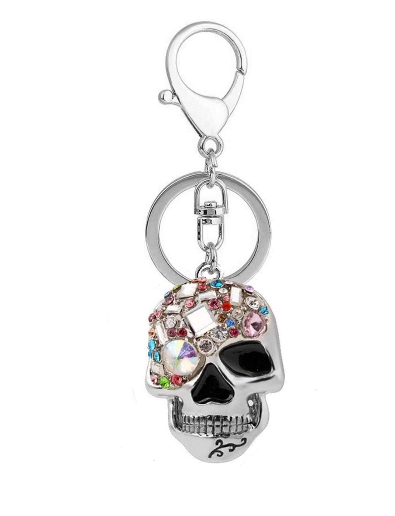 Skull Key Keychains 3D Creative Novelty Blings Crystal Skull Animal Keyrings for Women Girl Charm Purse Handbag Gift