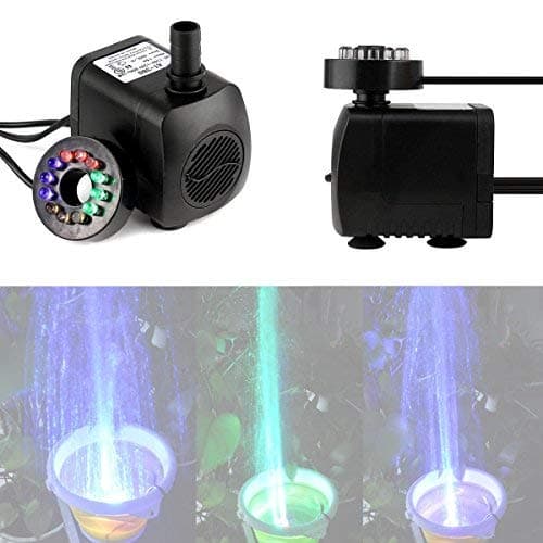 dowskwx 15W 800L/H Submersible Water Pump with RGB Led Lights for Aquarium Fish Pond Fountain with UK Plug