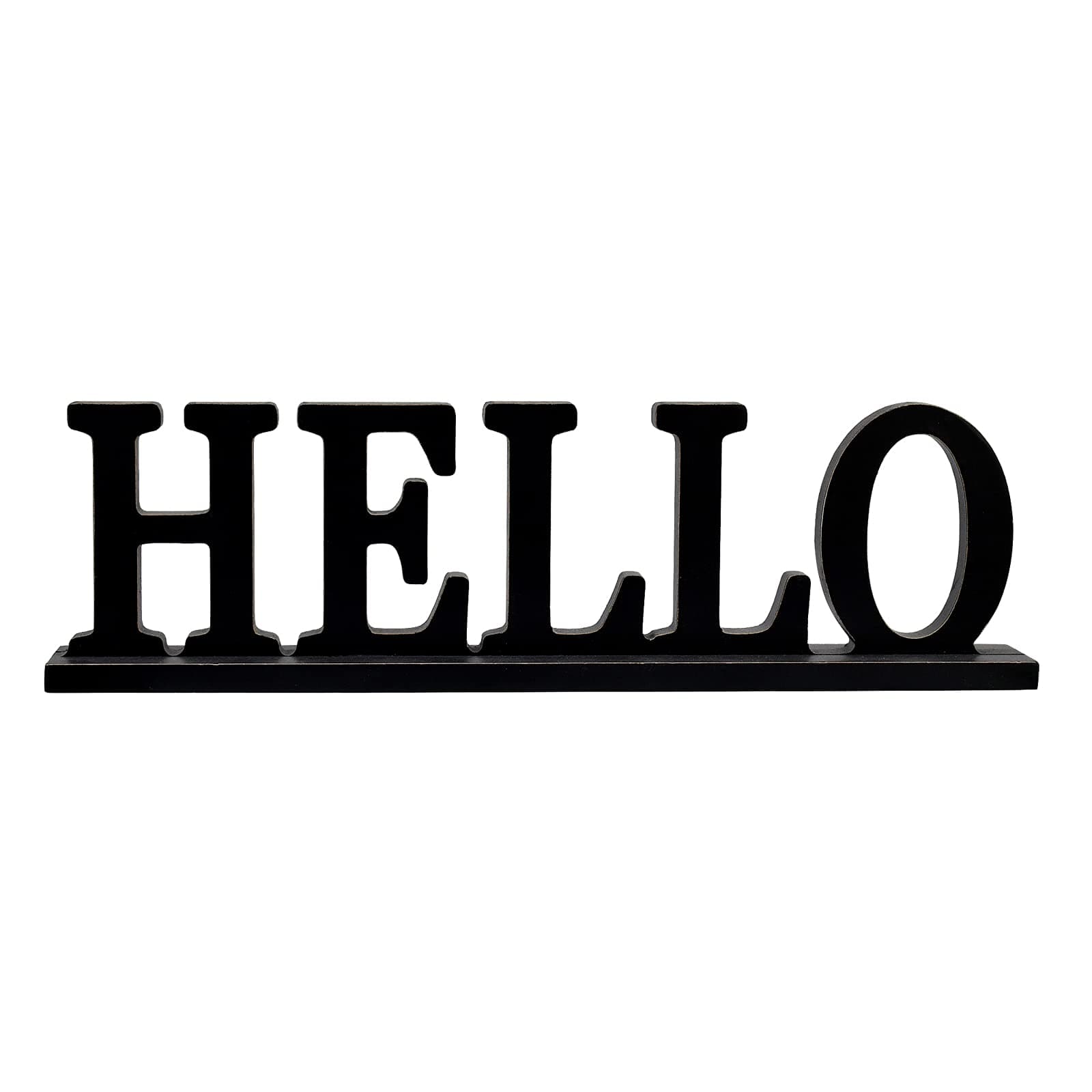 Rustic Wooden Signs Black Letters Decor Decorative Word Block Freestanding Wood Home Décor Tabletop Cutout Decoration for Kitchen Office Party Housewarming (Hello)