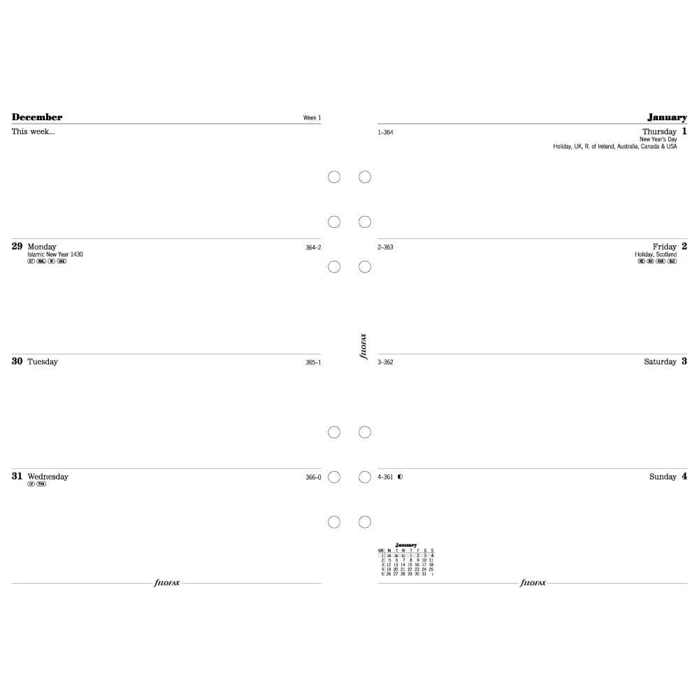Filofax Week to View Refill for 2015 A5 Size Calendar, White (C68516-15)