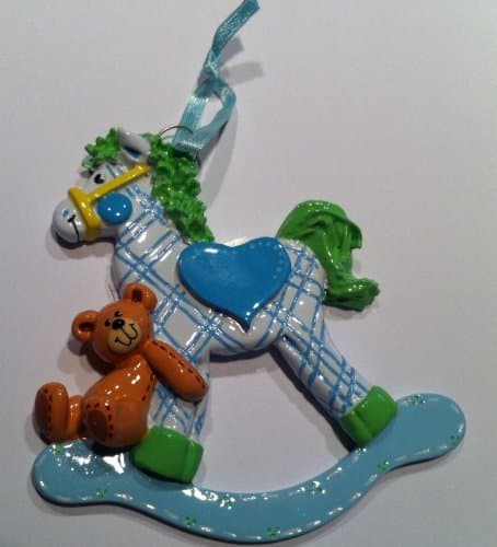 Mural & Plaque de porte pour personnalisables. Bleu. Motif cheval à bascule avec stylet. Largeur env. 8,5 cm x Hauteur env. 8,5 cm