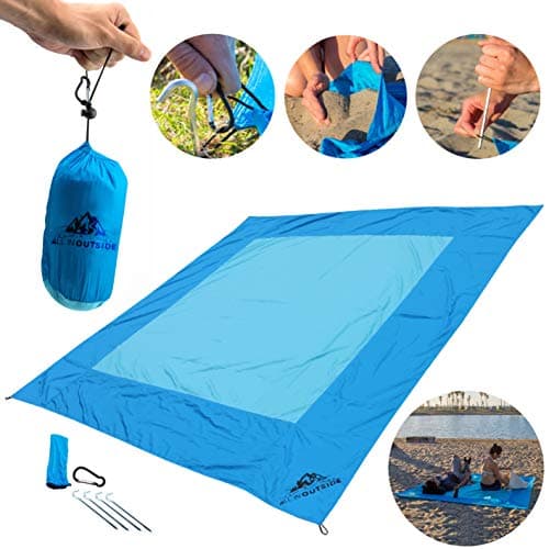 Big Blue Beach Blanket - Water, Sand, Wind Resistant - Parachute Nylon - Lightweight, Portable in It's Personal Carry Bag - One of The Best Blankets for a Summer Picnic by The Ocean!