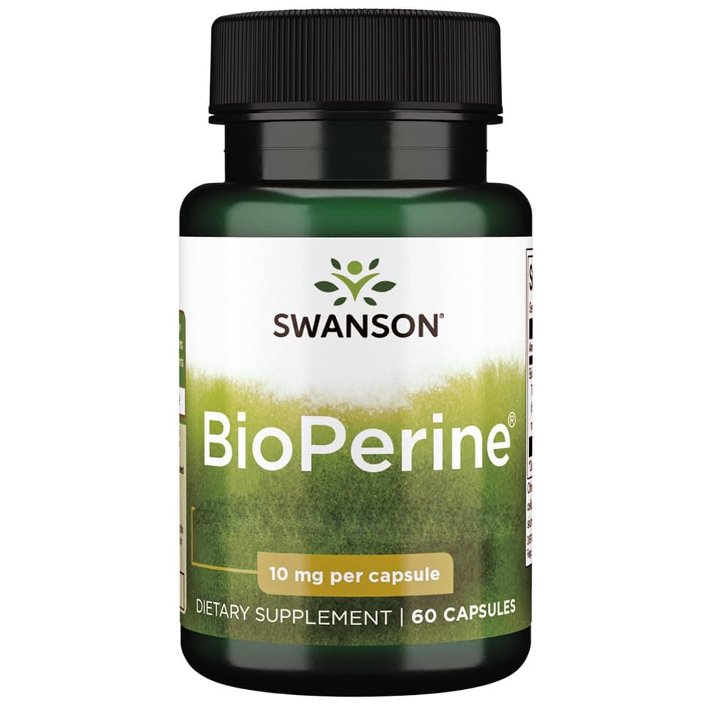 Swanson Bioperine, Black Pepper Extract, 10mg, with Piperine, 60 Capsules, High Strength, Soy-Free, Gluten-Free, Non-GMO