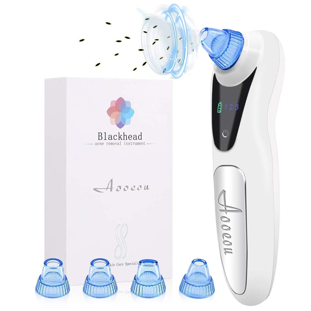 [Upgrade]Blackhead Remover Pore Vacuum- Aooeou Facial Pore Cleaner Electric Acne Comedone Extractor Kit with 4 Adjustable Suction Head, 3 Suction Levels with LED Display, Perfect for Skin Treatment